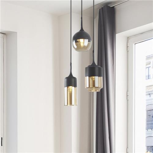 Hanglamp Victor met amber glas en zwarte details