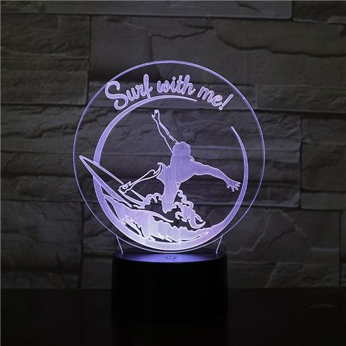 3D Led Lamp Met Gravering - RGB 7 Kleuren - Surfen