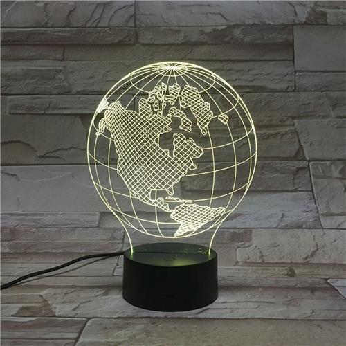 3D Led Lamp Met Gravering - RGB 7 Kleuren - Wereldbol