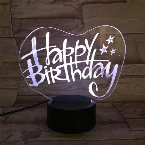 3D Led Lamp Met Gravering - RGB 7 Kleuren - Happy Birthday
