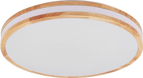 Lindby - plafondlamp hout- met dimmer - 1licht - Ijzer, PMMA, rubberhout - H: 9 cm - licht hout, wit - Inclusief lichtbron