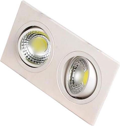 LED Spot - Inbouwspot Dubbel - Rechthoek 10W - Helder/Koud Wit 6400K - Mat Wit Aluminium - Kantelbaar 175x93mm