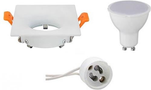LED Spot Set - GU10 Fitting - Inbouw Vierkant - Mat Wit - 4W - Helder/Koud Wit 6400K - 85mm