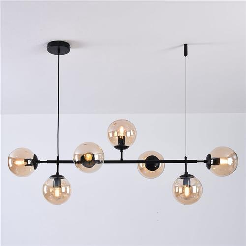 Design hanglamp 7-lichts amber met zwart detail glas