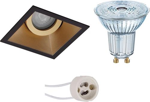 LED Spot Set - OSRAM Parathom PAR16 930 36D - Pragmi Zano Pro - GU10 Fitting - Dimbaar - Inbouw Vierkant - Mat Zwart/Goud - 3.7W - Warm Wit 3000K - Kantelbaar - 93mm