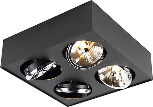 QAZQA kaya - Moderne Plafondspot | Spotje | Opbouwspot - 4 lichts - L 31 cm - Zwart - Woonkamer | Slaapkamer | Keuken