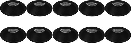 Spot Armatuur 10 Pack - Pragmi Pollon Pro - GU10 Inbouwspot - Rond - Zwart - Aluminium - Verdiept - Ø82mm