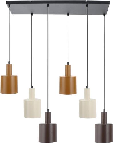 Lindby - hanglamp - 6lichts - IJzer - E27 - donkerbruin, koffiebruin, beige