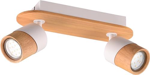 LED Plafondspot - Trion Arnia - GU10 Fitting - 2-lichts - Rond - Hout/Wit - Natuurhout