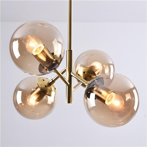 Retro hanglamp met amber glas 4-lichts  Florence