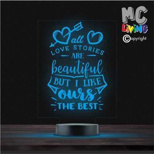 Led Lamp Met Gravering - RGB 7 Kleuren - All Love Stories Are Beautiful