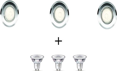 PHILIPS LED INBOUWSPOT GU10 - 3 STUKS - INCLUSIEF 3 LICHTBRONNEN PHILIPS GU10 Bespaar op energie.
