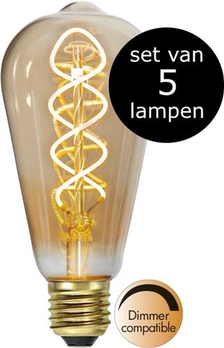 Star Trading - 5-Pack | LED - Druppel - Edison Lamp - E27 - 3.2W - Super Warm Wit - 2200K - Dimbaar
