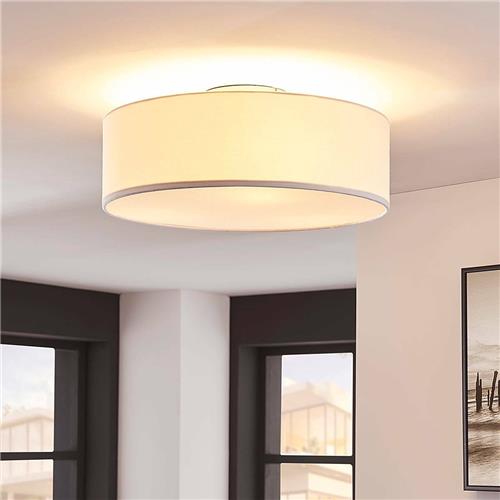 Lindby - plafondlamp - 3lichts - Stof, metaal - H: 17 cm - E27 - wit, mat nikkel