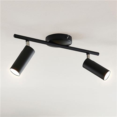 Lindby - LED plafondlamp - 2lichts - kunststof, metaal - H: 17 cm - zwart - Inclusief lichtbronnen