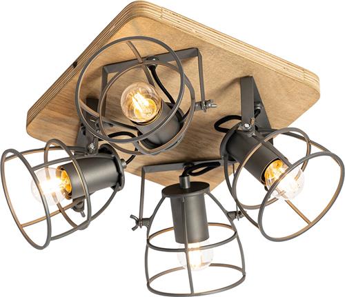 QAZQA arthur - Industriele Plafondspot | Spotje | Opbouwspot - 4 lichts - L 27 cm - Donkergrijs - Industrieel - Woonkamer | Slaapkamer | Keuken