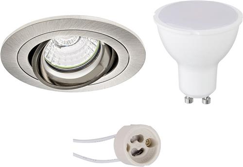 LED Spot Set - Proma Alpin Pro - GU10 Fitting - Dimbaar - Inbouw Rond - Mat Nikkel - 6W - Warm Wit 3000K - Kantelbaar - Ø92mm