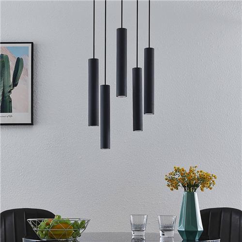 Lindby - hanglamp - 5lichts - staal - H: 40 cm - GU10 - zandzwart