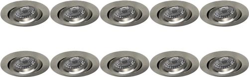 Spot Armatuur 10 Pack - Proma Aerony Pro - GU10 Inbouwspot - Rond - Nikkel - Aluminium - Kantelbaar - Ø82mm