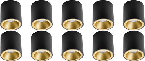 Opbouwspot 10 Pack - Proma Cliron Pro - GU10 Fitting - Opbouw Rond - Mat Zwart/Goud - Aluminium - Verdiept - Ø90mm