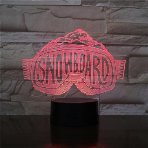3D Led Lamp Met Gravering - RGB 7 Kleuren - Snowboard