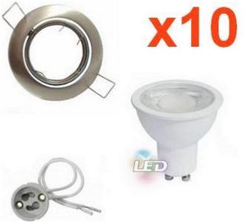 Led-spot kit G U10 verstelbaar 8W rond roestvrij staal (10 stuks) - Warm wit licht - Overig - Pack de 10 - Wit Chaud 2300K - 3500K - Inox - SILUMEN