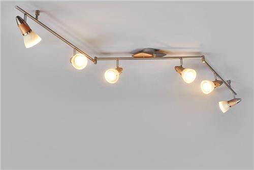 Lindby - plafondlamp - 6lichts - Metaal, hout, glas - H: 18.5 cm - E14 - nikkel gesatineerd, hout, wit gesatineerd