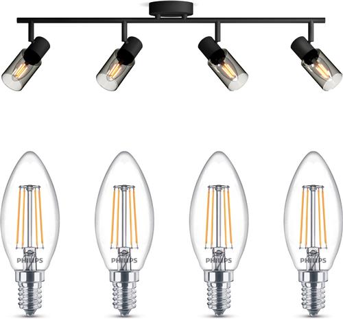 Philips Palms Opbouwspot (Zwart) - Warmwit Licht - Plafondspot met 4 Lichtpunten - E14 - Niet Dimbaar