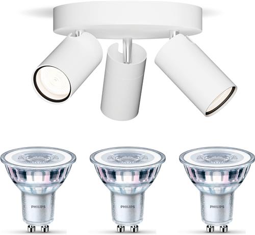 Philips Idris Opbouwspot voor Badkamer(Wit) - Badkamerlamp - Warmwit Licht - Plafondspot met 3 Lichtpunten - GU10 - Niet Dimbaar
