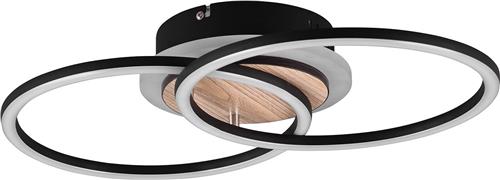 LED Plafondlamp - Plafondverlichting - Trion Goron - 25W - Aanpasbare Kleur - Afstandsbediening - Dimbaar - Rond - Mat Zwart - Hout