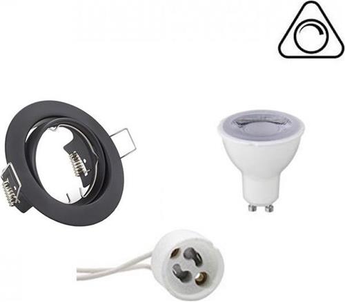 LED Spot Set - Trion - GU10 Fitting - Dimbaar - Inbouw Rond - Mat Zwart - 6W - Warm Wit 3000K - Kantelbaar Ø83mm