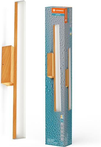 LEDVANCE Orbis Mirror light in wood decor, 60 cm, aluminium housing, 10 W, 950 lm, IP44 protection rating, colour temperature adjustable via Click CCT (4,000 K and 3,000 K), dimmable via touch control