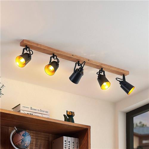 Lindby - buitenspot - 5lichts - ijzer, rubberhout - H: 15.8 cm - E14 - zwart, donker hout