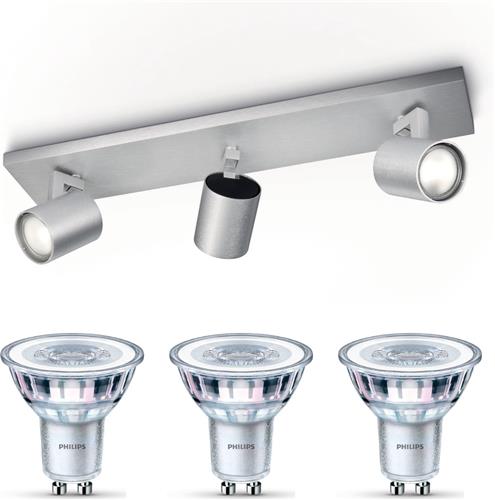 Philips Runner Opbouwspot (Aluminium) - Warmwit Licht - Plafondspot met 3 Lichtpunten - GU10 - Niet Dimbaar