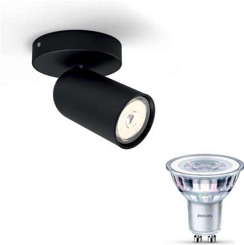 Philips Pongee Opbouwspot (Zwart) - Warmwit Licht - Wandspot of Plafondspot met 1 Lichtpunt - GU10 - Niet Dimbaar