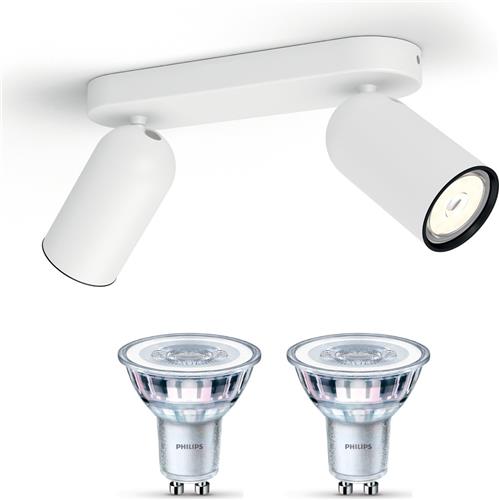Philips Pongee Opbouwspot (Wit) - Warmwit Licht - Plafondspot met 2 Lichtpunten - GU10 - Niet Dimbaar