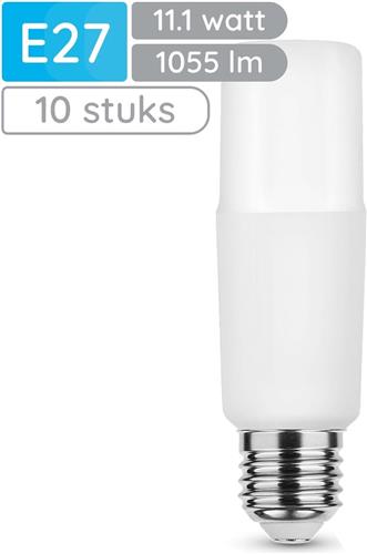 Modee E27 LED Lamp 11.1W - 1055lm - 6000K - Daglicht Wit - LED Stick Lamp T44 - Vervangt 75W Halogeen Gloeilamp - 10 stuks