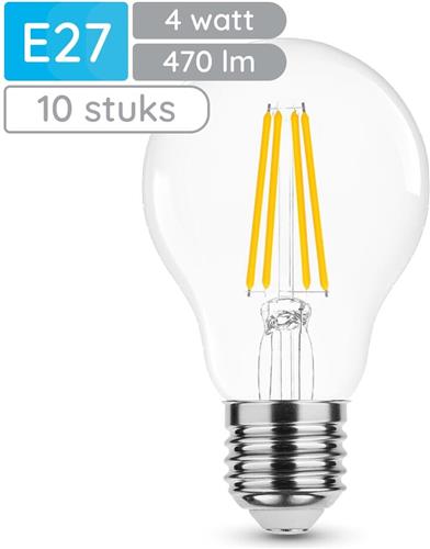 Modee E27 LED Lamp 4W - 470lm - 4000K - Neutraal Wit - LED Filament Globe A60 - Vervangt 40W Halogeen Gloeilamp - 10 stuks