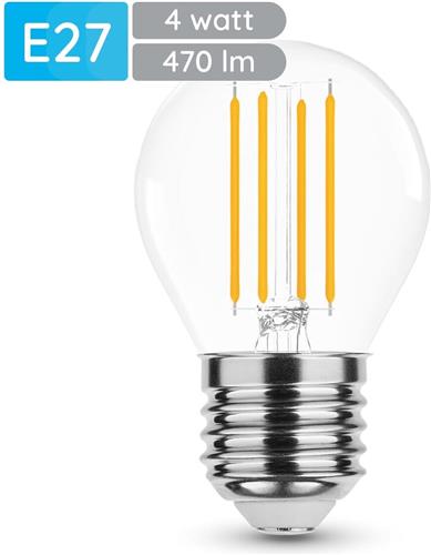 Modee E27 LED Lamp 4W - 470lm - 2700K - Warm Wit - LED Filament Globe Mini P45 - Vervangt 40W Halogeen Gloeilamp