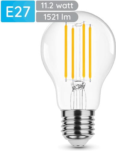 Modee E27 LED Lamp 11.2W - 1521lm - 4000K - Neutraal Wit - LED Filament Globe A60 - Vervangt 100W Halogeen Gloeilamp