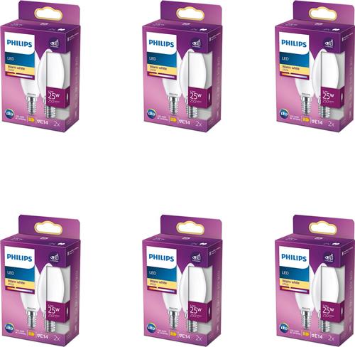 Philips Voordeelverpakking - E14 - LED Kaarslamp - Mat - 25W - Niet Dimbaar - Warmwit Licht - Set van 12 Stuks