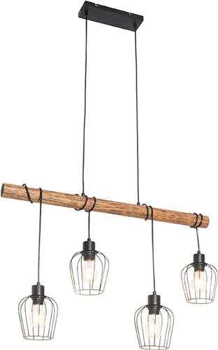 QAZQA stronk - Landelijke Dimbare LED Smart Hanglamp eettafel incl. wifi met Dimmer - 1 lichts - L 80 cm - Zwart - Woonkamer | Slaapkamer | Keuken