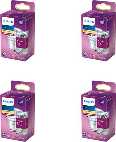 Philips Voordeelverpakking - GU10 - LED Spotlamp - 25W - Niet Dimbaar - Warmwit Licht - Set van 4 Stuks