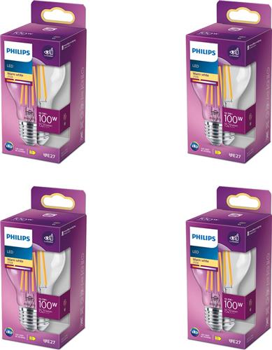 Philips Voordeelverpakking - E27 - LED Standaardlamp - Helder - 100W - Niet Dimbaar - Warmwit Licht - Set van 4 Stuks