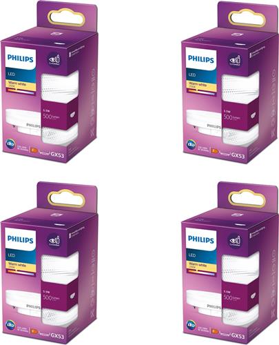 Philips Voordeelverpakking - GX53 - LED Spotlamp - 40W - Niet Dimbaar - Warmwit Licht - Set van 4 Stuks