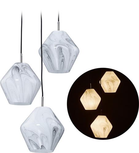 relaxdays hanglamp 3 lichts - eetkamerlamp - plafondlamp marmer design - E14 - glas