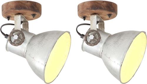 vidaXL Wand-/plafondlampen industrieel 2 st E27 20x25 cm zilverkleurig