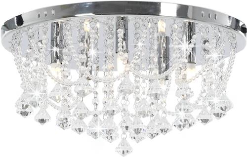 vidaXL Plafondlamp met kristallen kralen rond 4xG9 zilverkleurig