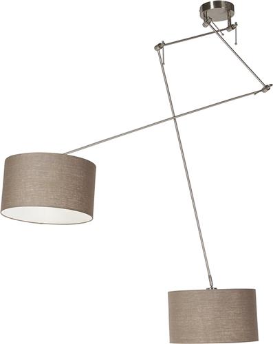 QAZQA Smart hanglamp staal met kap 35 cm taupe incl. 2 Wifi A60 - Blitz