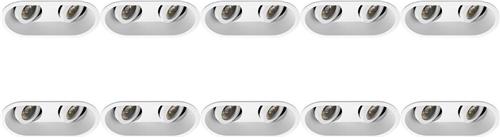 Spot Armatuur 10 Pack - Pragmi Zano Pro - GU10 Inbouwspot - Ovaal Dubbel - Wit - Aluminium - Kantelbaar - 185x93mm